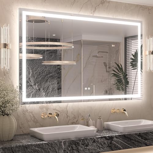 Keonjinn 55x36 Inch LED Bathroom Mirror with Lights, Frontlit & Backlit