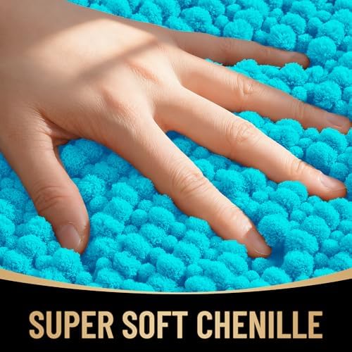 OLANLY Thick Chenille Small Bathroom Rugs Mats 24x16, Aqua Sky