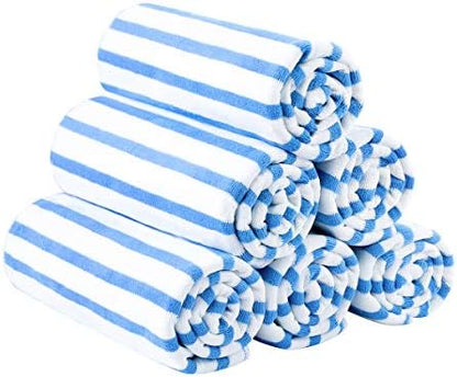 JML Microfiber Beach Towels Set, 6 Pack, 27" x 55", Cabana Stripe Blue