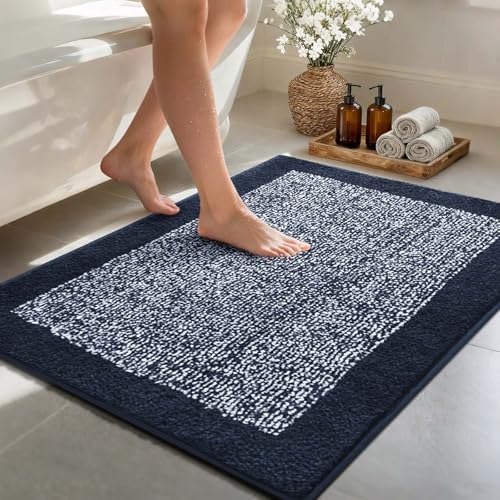 48x32 Bathroom Rugs Non Slip Washable, Soft Absorbent Bath Mat Dark Blue