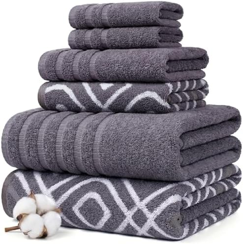 Modern Threads 6 Piece Bath Towel Set – Bathroom Set with 2 Bath Towels, 2 Hand Towels, and 2 Wash Cloths – 100% Cotton, Super Absorbent & Extra Soft – Reversible Classic Diamond (Purple)