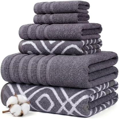 Modern Threads 6 Piece Bath Towel Set – Bathroom Set with 2 Bath Towels, 2 Hand Towels, and 2 Wash Cloths – 100% Cotton, Super Absorbent & Extra Soft – Reversible Classic Diamond (Purple)