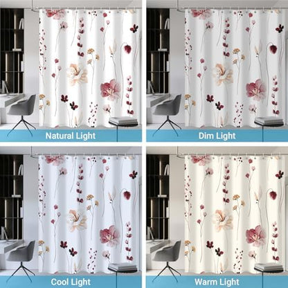 WITHLOC Floral Shower Curtains for Bathroom, Burgundy Flower, 72" W x 72" L