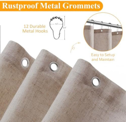 Naturoom Linen Shower Curtain 84 Inch Long for Bathroom Ecru 1 Panel