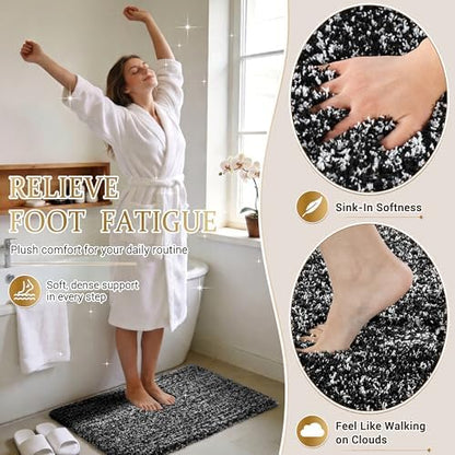 Yimobra Black and White Bathroom Rugs, Luxury Fluffy Bath Mats, Non Slip, Water Absorbent Microfiber, Machine Washable, Plush Runner Carpet Shower Rugs, Thick Matts for Bathroom Floor&Tub, 44" X 24"