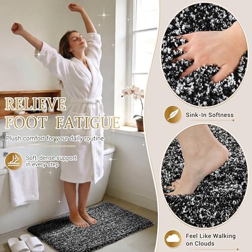 Yimobra Bath Rugs for Bathroom 32X20, Ultra Soft and Water Absorbent Bath Mats, Non Slip Plush Shower Rugs, Microfiber Thick Matts for Bathroom Floor/Tub, Machine Washable, Home Decor, Black and White