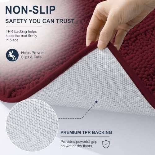 Smiry Thick Chenille Bathroom Rugs 36x24, Soft Bath Mat, Andorra Red-Brown