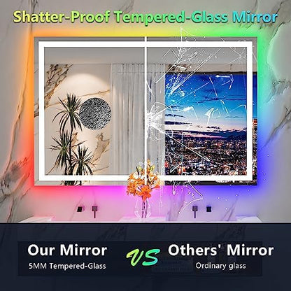 60x40 LED Bathroom Mirror with Lights, RGB Backlit Lighted Mirror