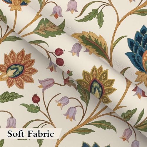 Vintage Floral Shower Curtain for Bathroom, Rustic Farmhouse Beige and Teal Sage Green Boho Botanical Shower Curtains, Retro Cottagecore Wildflower Aesthetic Bath Curtain Set with Hooks， 72 x 78 Inch