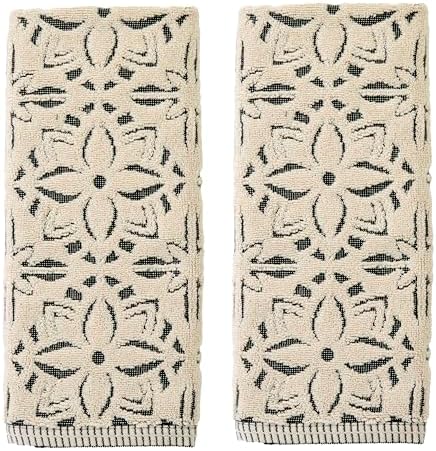 SKL Home Lisbon Hand Towel Set-2pc, Premium 100% Cotton, Black