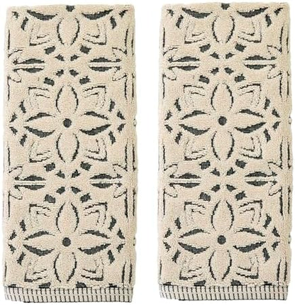 SKL Home Lisbon Hand Towel Set-2pc, Premium 100% Cotton, Black