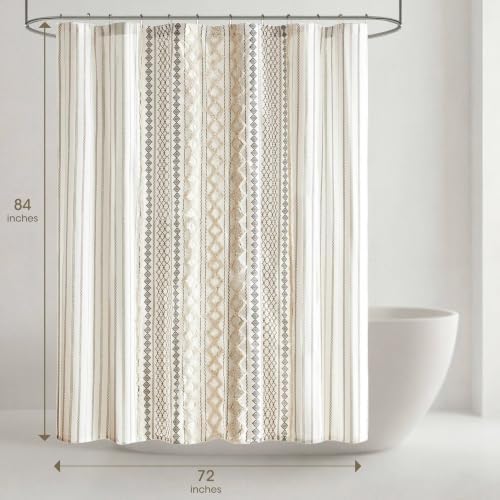 INK+IVY Extra Long Cotton Shower Curtain for Bathroom, Ivory, 72 x 84