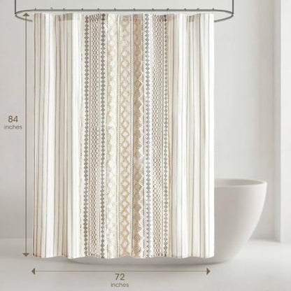 INK+IVY Extra Long Cotton Shower Curtain for Bathroom, Ivory, 72 x 84