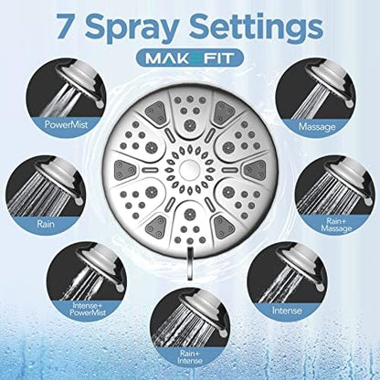 MakeFit Filtered Shower Head - High Pressure Shower Head with Filter for Hard Water Softener - 7 Settings Bathroom Rain Showerhead to Remove Chlorine and Heavy Metals (Chrome)