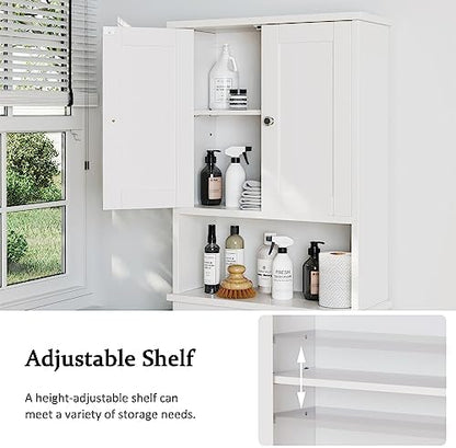 Over the Toilet Storage Cabinet, Bathroom Storage Organizer Over Toilet, Space Saver W/Adjustable Shelf & Open Shelf, White