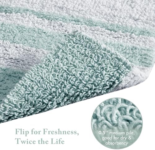 Madison Park Spa Cotton Bath Rug Non-Slip Absorbent Striped, 27 x 45, Aqua