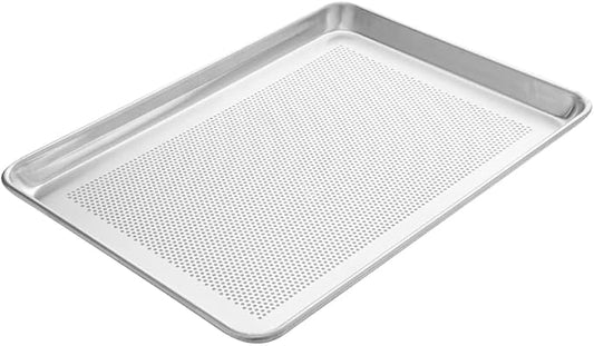 Restaurantware Met Lux 18 x 13 x 1 Inch Baking Sheet Pan 1 Perforated High Temp Baking Sheet - Half-Size Freezable Silver Aluminum Potato Chip Baking Tray Dishwasher-Friendly