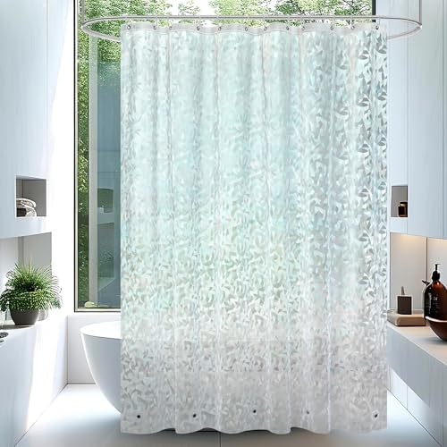 AooHome 72x72 Shower Curtain Liner - EVA 3D Decals Stained Glass Pattern Design Standard Bathroom Shower Curtain with Hooks, 5 Bottom Magnets, Heavy Duty, Water Repellent, Semi Transparent, 72x72 Inch