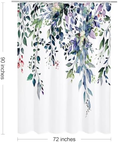 Gibelle Green Eucalyptus Shower Curtain, Watercolor Floral Print, 72x90