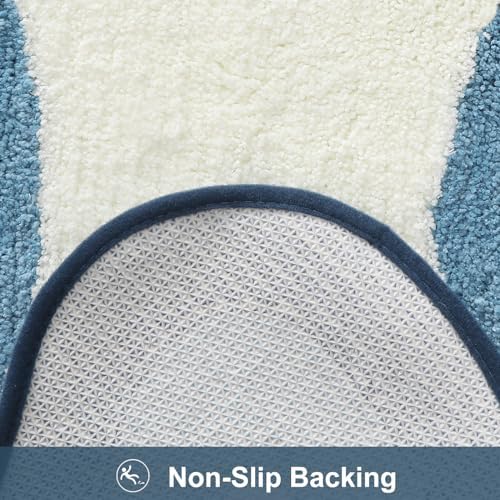 HAOCOO Bathroom Runner Rug 18x47 inch, Luxury Soft Non-Slip Long Bath Mat, Microfiber Machine Washable Blue Rug Runner Floor Mats for Bath Sink Tub Shower