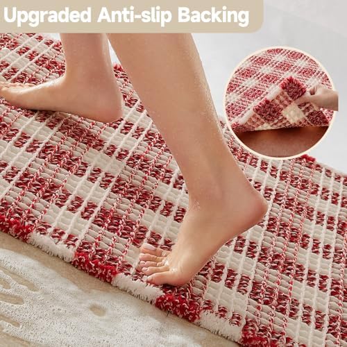 TYUU Long Christmas Bath Mat, Cute Waffle Runner Rug, 72x24 Red & White