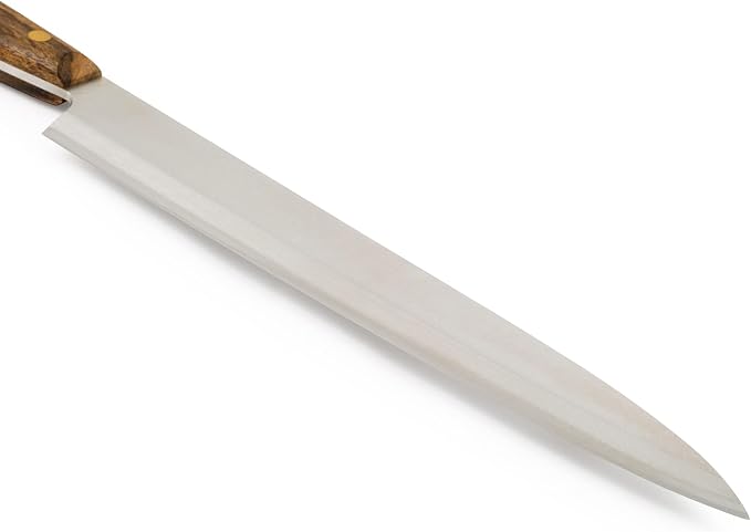 Arcos Yanagiba Knife 9.5 Inch Stainless Steel. Japanese Kitchen Knife for Fish, Meat and Vegetables. Ovengkol Wood Handle 100% natural FSC and 240mm Blade. Series Nordika. Color Brown.
