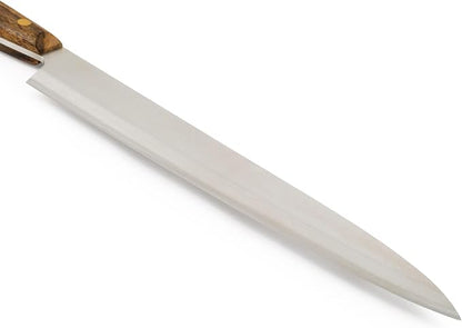 Arcos Yanagiba Knife 9.5 Inch Stainless Steel. Japanese Kitchen Knife for Fish, Meat and Vegetables. Ovengkol Wood Handle 100% natural FSC and 240mm Blade. Series Nordika. Color Brown.