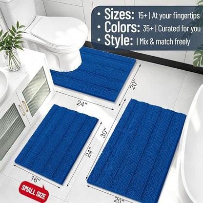 Smiry Thick Small Chenille Bathroom Rugs 24x16, Bath Mat, Deep Navy Blue