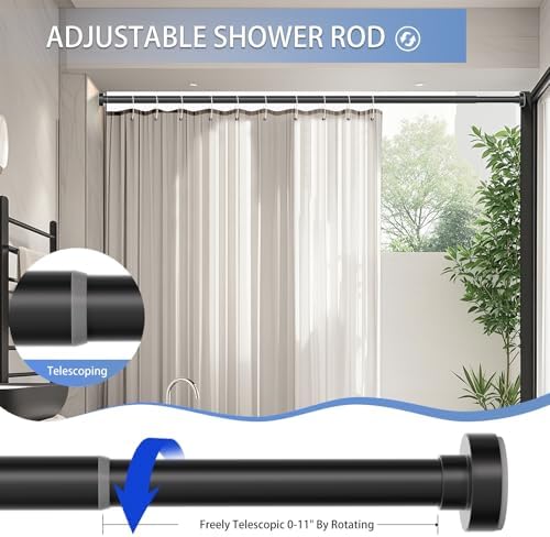 Black Shower Curtain Rod 34-66 Inch(2.8-5.5ft) Adjustable Shower Rod