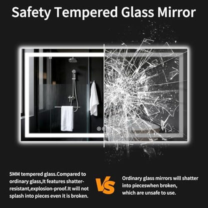 30"x60" LED Bathroom Mirror with Lights, Dimmable, Anti-Fog, Lighted Bathroom Vanity Mirror for Wall, Backlit + Front Lit, Memory Function, Shatter-Proof, Tempered Glass