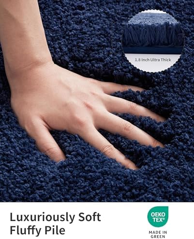 ILANGO Navy Blue Bathroom Rugs 70" × 24" Non Slip & Super Absorbent Thick Soft, Washable Bath Carpet Runner for Floor, Microfiber Plush Shaggy Bath Mats with Rubber for Bedroom Bathtub Shower Room