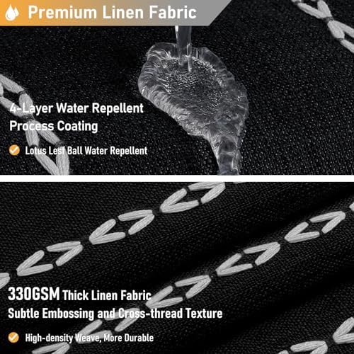 BTTN Black and White Boho Linen Heavy Duty Cloth Shower Curtain Set, 72x72