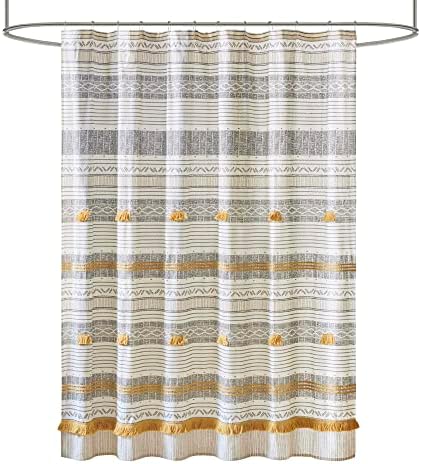 INK+IVY Cody Shower Curtain for Bathroom, Cotton, 72 x 72, Gray/Yellow