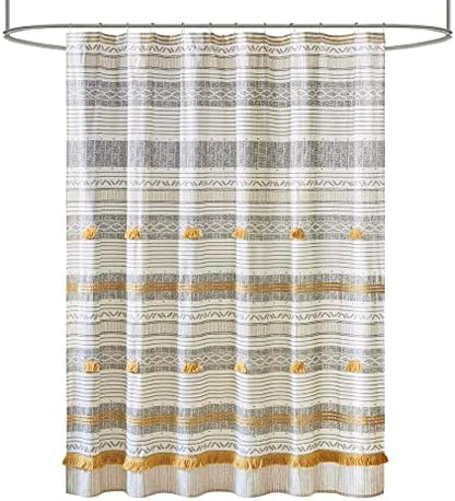 INK+IVY Cody Shower Curtain for Bathroom, Cotton, 72 x 72, Gray/Yellow