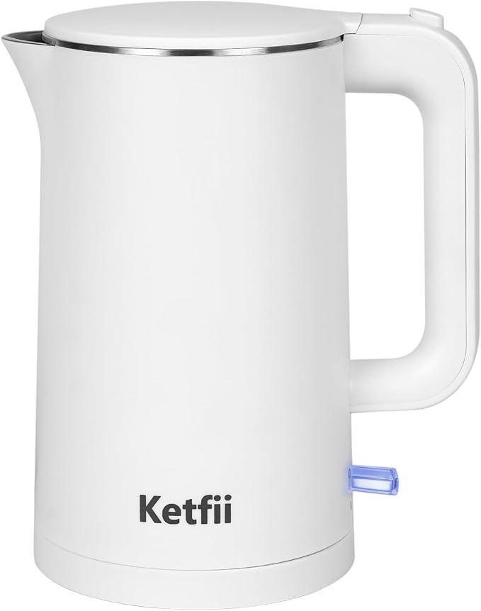 Electric Kettle 1.7L, Seamless Inner Pot, Double-Walled Design, BPA-Free, Tea, Coffee & Hot Water Boiler, Dual-Angle Lid Opening, Auto Shut-Off & Boil-Dry Protection, 304 Stainless Steel, 1000W