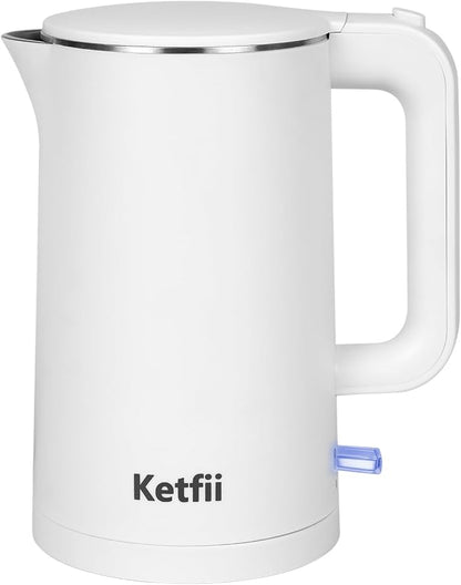 Electric Kettle 1.7L, Seamless Inner Pot, Double-Walled Design, BPA-Free, Tea, Coffee & Hot Water Boiler, Dual-Angle Lid Opening, Auto Shut-Off & Boil-Dry Protection, 304 Stainless Steel, 1000W