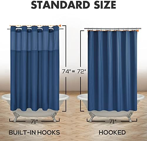 River Dream No Hook Shower Curtain with Snap-in Liner Set, Navy Blue, 71x74