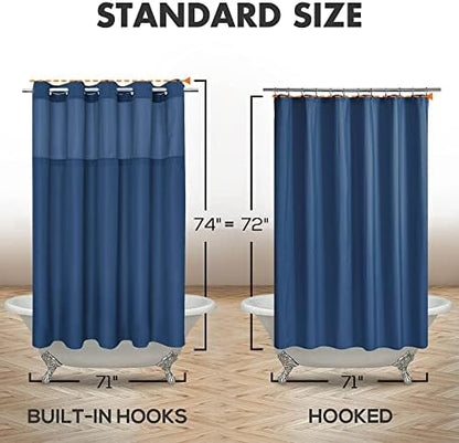 River Dream No Hook Shower Curtain with Snap-in Liner Set, Navy Blue, 71x74