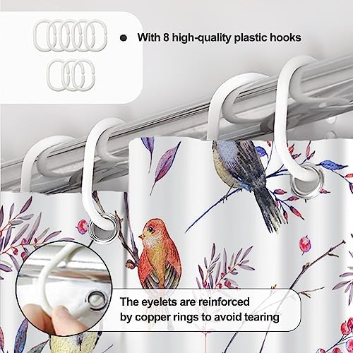 AWERT Bird Shower Curtain with Hooks Colorfur Cheery Birds on Tree Branch Shower Curtain for Bathroom Waterproof Fabric Bathroom Accessories Bathtub Decor 60x72inch