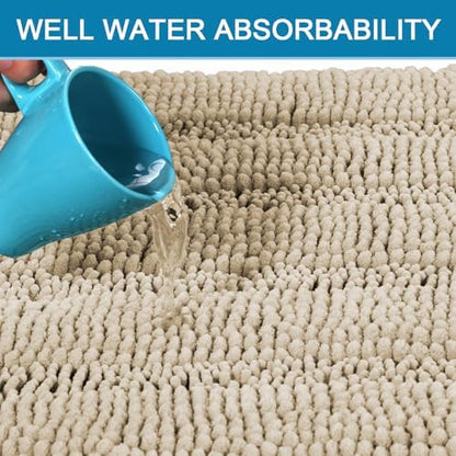 H.VERSAILTEX Bathroom Rug Sets 2 Piece Bath Mats Non Slip Thick Soft Chenille Striped Bath Rug achine Washable Shower Floor Rugs for Tub, Shower and Floor (Fog, 20" x 32"/24" x 36")