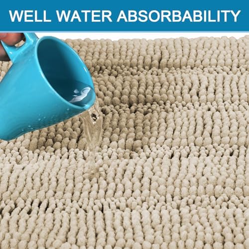 H.VERSAILTEX Bathroom Rug Sets 2 Piece Bath Mats Non Slip Thick Soft Chenille Striped Bath Rug achine Washable Shower Floor Rugs for Tub, Shower and Floor (Fog, 20"x32" Plus 20"x20" U)
