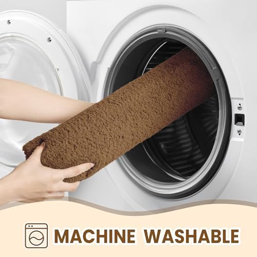TECHMILLY Fluffy Bathroom Rug Mat 32x20, Absorbent Thick Non Slip Microfiber Mats, Quick Dry Machine Washable Bath Rug for Bathroom Floor, Bathtub and Shower, Tan
