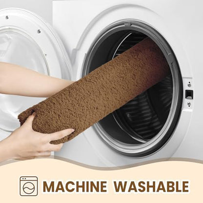TECHMILLY Fluffy Tufting Bathroom Rug Mat 36x24, Absorbent Thick Non Slip Microfiber Mats, Quick Dry Machine Washable Bath Rug for Bathroom Floor, Bathtub and Shower, Tan