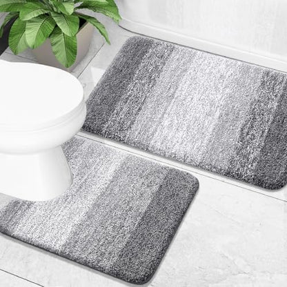 OLANLY Micorfiber Bathroom Rug Set 2 Piece, 30"x20"+U-Shaped 24"x20"