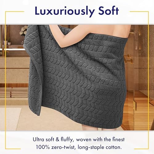 Alusa Home Ultra Soft & Stylish 700 GSM Luxury Bath Sheets | Pack of 2 | Extra Large 35x70 Inches | 100% Zero-Twist, Long-Staple Cotton | Remarkably Absorbent (Granite Grey)