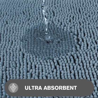 Small Bathroom Rug 12"x18" – Washable and Absorbent Bath Mat, Non Slip, Thick Soft Chenille Bath Rugs for Bathroom, Shower, Sink, Dog mat(Blue)