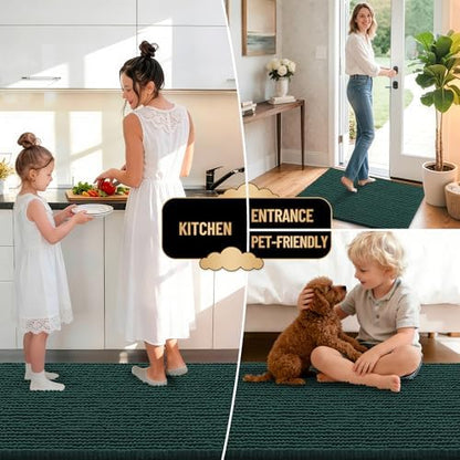 OLANLY Thick Chenille Absorbent Bathroom Rugs Mat 30x20, Blackish Green