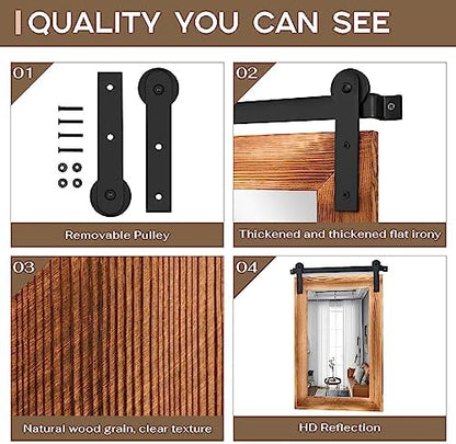 COGOOD Farmhouse Barn Door Mirror - 26 x 17 Brown
