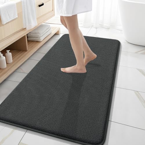OLANLY Memory Foam Bathroom Runner Rug 47x20, Absorbent Long Mat, Dark Grey