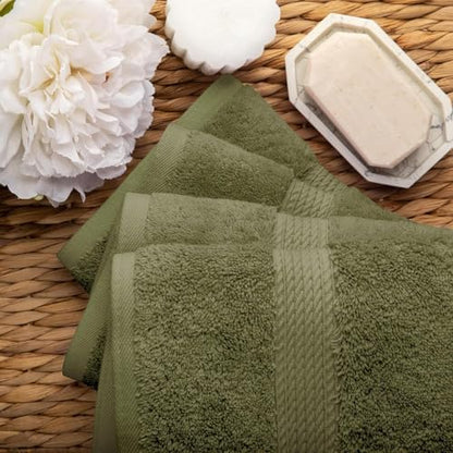Superior Egyptian Cotton Plush Absorbent, Hand Towel Set of 4, Forest Green
